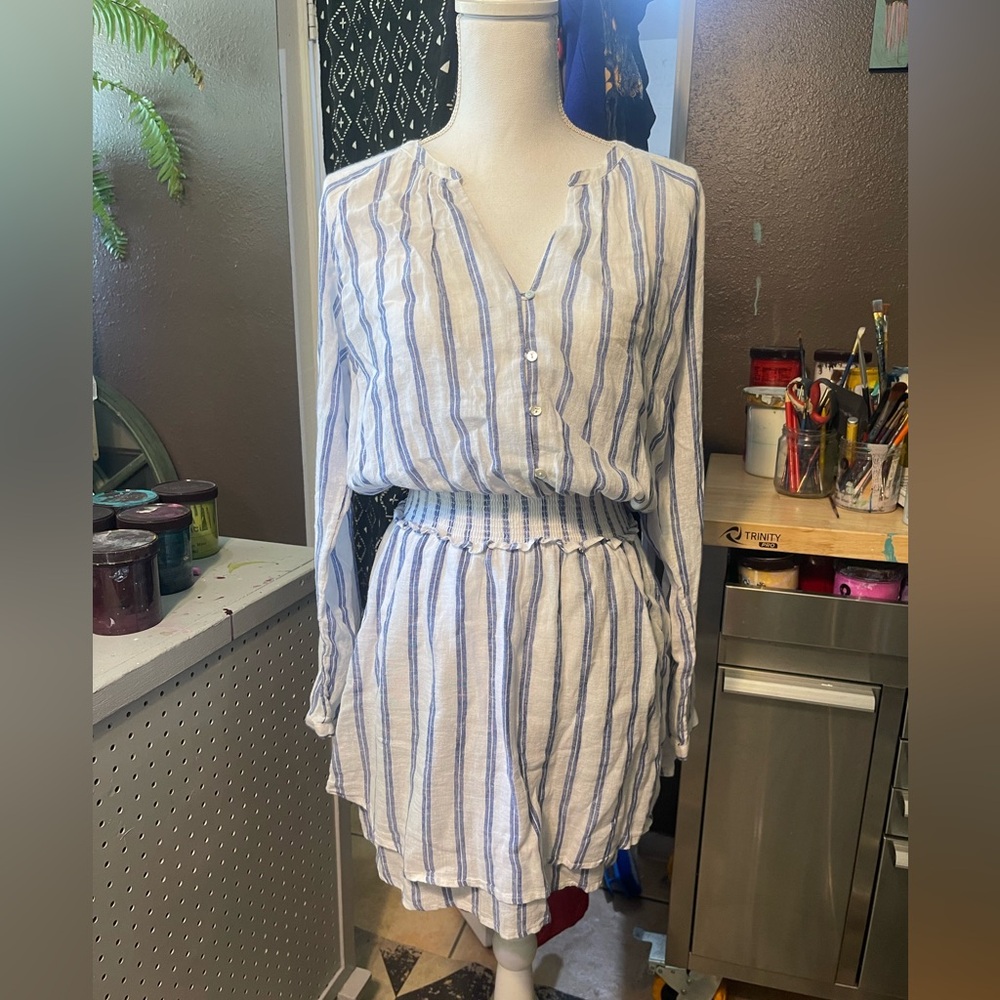 Rails Jasmine Villa Stripe Long Sleeve Linen Blend Dress sz S NWT - Picture 6 of 15